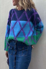 Aprill Color Block Sequined Crew Neck Sweater