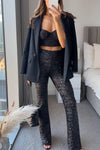 Diva Sequin High Rise Elastic Waist Flare Pants