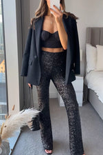 Diva Sequin High Rise Elastic Waist Flare Pants