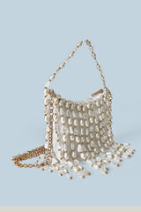 Fashionable Pearl Irregular Beaded Tassel Bag