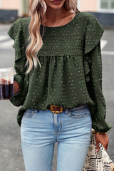 Textured Lace Fabric Ruffle Long Sleeve Blouse