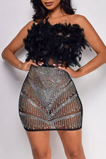 Cyprus Feather Rhinestone Sleeveless Strapless Mini Dress