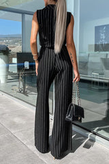 Gracie Wrap Lapel V-neck Tie Waist Pocketed Jumpsuit