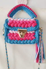 Contrast Color Stitching Braided Chain Tassel Bag