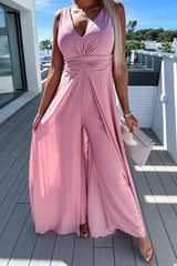 Your Strengths Ruched Slit Contrast Trim Cloak Jumpsuit