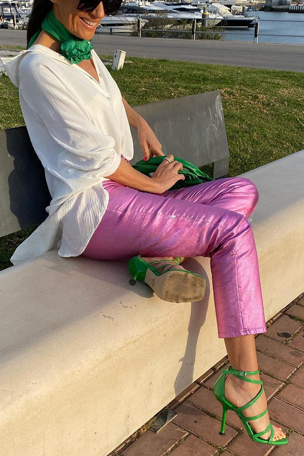 Make It Shimmer Waxed Leather Effect Pocket Pants