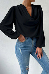 Maleah Satin Draped Collar Bishop Sleeve Blouse