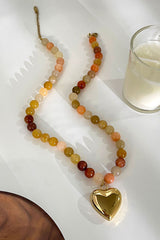 Multicolor Mixed Beaded Heart Pendant Necklace