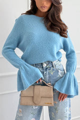 Spring Calling Knit Crew Neck Long Bell Sleeve Relaxed Sweater