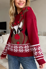 Christmas Reindeer Pattern Long-sleeved Loose Knit Sweater