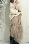 Glitz & Glammer Ruffled Tulle Stretch Waist Midi Skirt