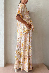 Sunshine Loving Linen Blend Mythological Pattern Button Down Oversized Blouse