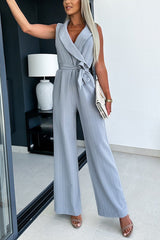 Gracie Wrap Lapel V-neck Tie Waist Pocketed Jumpsuit