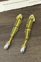 Personalized Fishbone Diamond Pearl Pendant Earrings