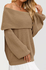 Solid Color Loose Off-shoulder Long-sleeved Casual Knit Sweater