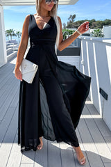 Your Strengths Ruched Slit Contrast Trim Cloak Jumpsuit