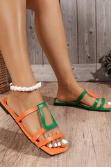 Fashionable and Casual Color-blocked Simple Flat Sandals