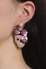 Fashion Flower Skull Diamond Earrings