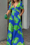 Milly Printed Puff Sleeve Pocketed Wide Leg Jumpsuit