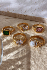 Fashionable Inlaid Zircon Stainless Steel Gold-plated Ring