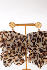 Leopard Print Multi-layered Fabric Floral Earrings