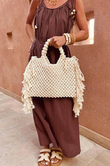 Fashion Woven Open Tassel Tote