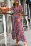 Joyful Living Floral Ruffle High Low Midi Dress