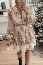 Night To Remember Sequin Chiffon Pleated Tiered Mini Dress