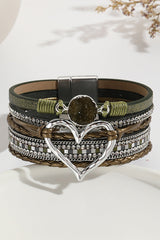 Bohemian Leather Cord Multi-layered Raw Stone Heart Bracelet