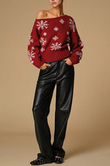 Christmas Snowflake Pattern Long-sleeved Loose Knit Sweater