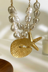 Bohemian Pearl Starfish Lotus Leaf Necklace
