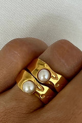 Fashion Gold Plated Stainless Steel Lava Pearl Ring