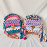 Contrast Color Stitching Braided Chain Tassel Bag