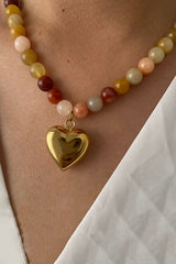 Multicolor Mixed Beaded Heart Pendant Necklace