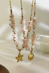 Ocean Style Stainless Steel Shell Starfish Pearl Necklace