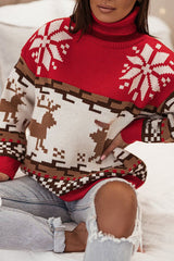 Christmas Reindeer Turtleneck Knitted Long Sleeved Sweater
