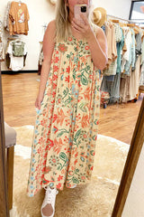 Vintage Boho Floral Print Pocketed Loose Jumpsuit