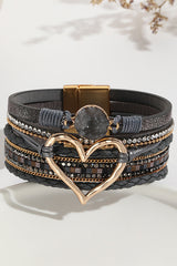 Bohemian Leather Cord Multi-layered Raw Stone Heart Bracelet