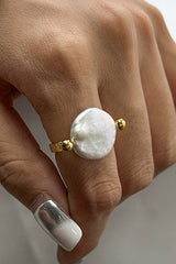 Fashion Button Pearl Polished Elegant Ring