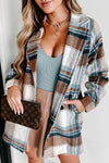 Brushed plaid lapel multi-button two-pocket midi jacket