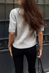 Stylish Bow Decoration Round Neck Puff Sleeve Casual Knit Sweater