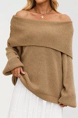 Solid Color Loose Off-shoulder Long-sleeved Casual Knit Sweater