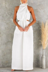 Elyssa High Neck Cutout Elastic Waist Pocketed Wide Leg Jumpsuit