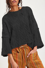 Solid Color Loose-fitting Crew Neck Short Knit Sweater