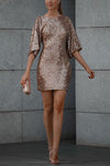 Always Beautiful Sequin Back Cowl Neck Bell Sleeve Mini Dress
