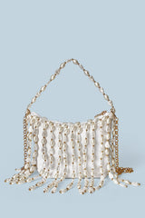 Fashionable Pearl Irregular Beaded Tassel Bag