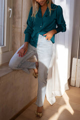 Sophistication Satin Long Sleeve Button Up Blouse