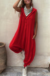Let's Chill Pocketed Half Button Hooded Loose Jumpsuit