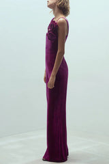 Wine Tasting Velvet Rose Design Wide Straps Flared Jumpsuit