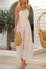 Angela One Shoulder Two Thin Straps Wige Leg Jumpsuit